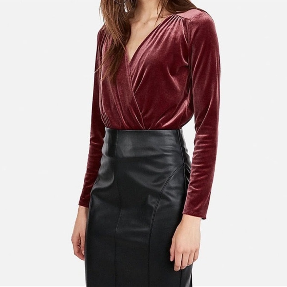 Express velvet surplice thong bodysuit